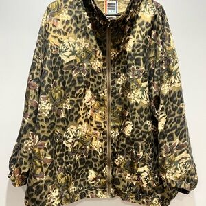 Vintage leopard print 80s 100% silk bomber oversize jacket Size 3X